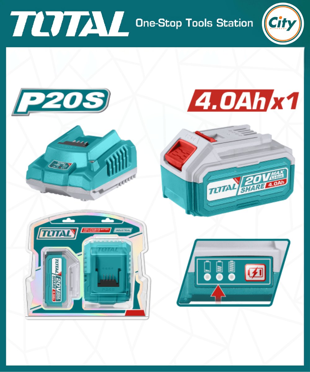 20v লিথিয়াম আয়ন 4.0Ah ব্যাটারি ও চার্জার সেট TOTAL TFBCPK1214