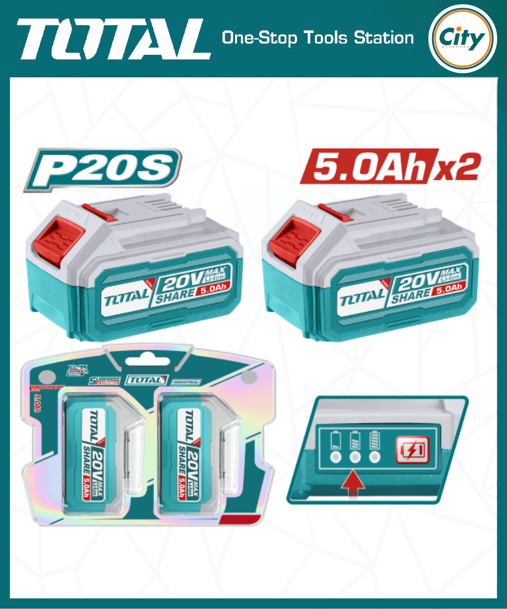 20v লিথিয়াম আয়ন 5.0Ah ব্যাটারি ২ পিস TOTAL TOSLI240464