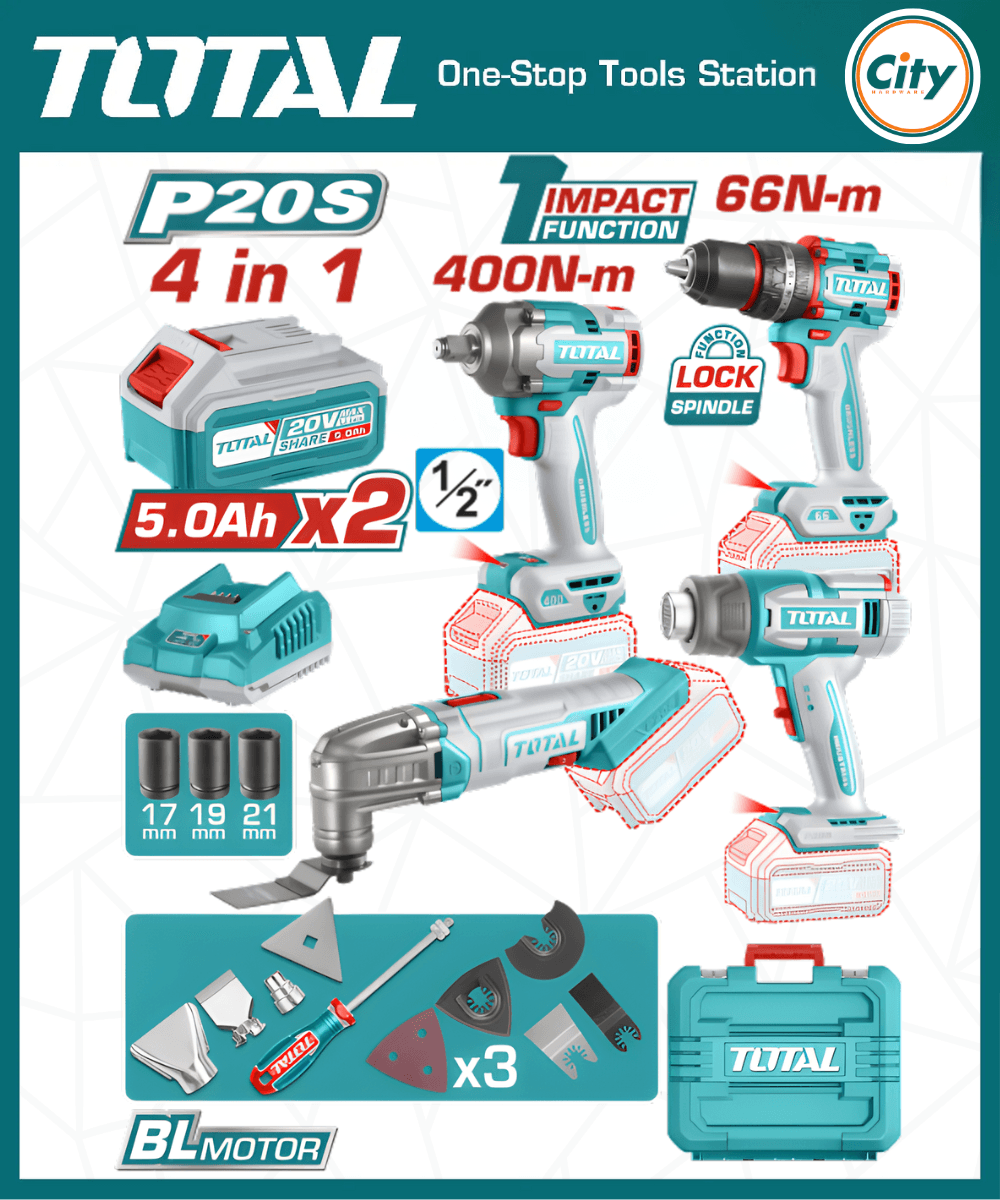 ২০ ভোল্ট কর্ডলেস ৪ পিস কম্বো কিট TOTAL TOSLI240969