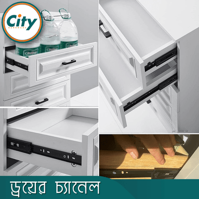 ১ জোড়া ড্রয়ার চ্যানেল বল বিয়ারিং স্লাইডার কালো ৩ পার্ট Drawer Channel_img_6