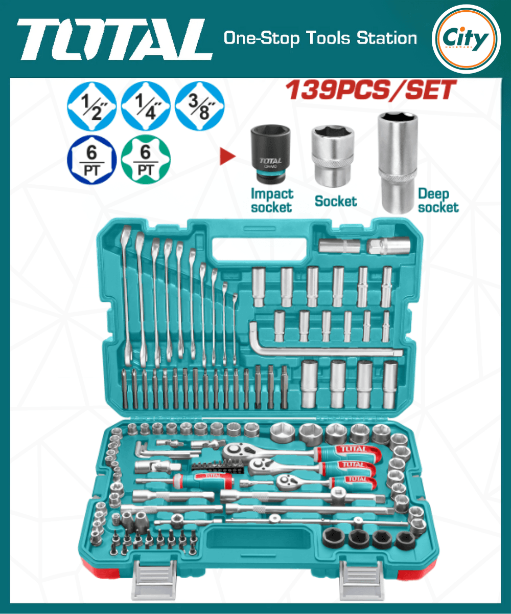 ১৩৯ পিসের কম্বিনেশন সকেট রেঞ্চ সেট TOTAL THKTHP21396